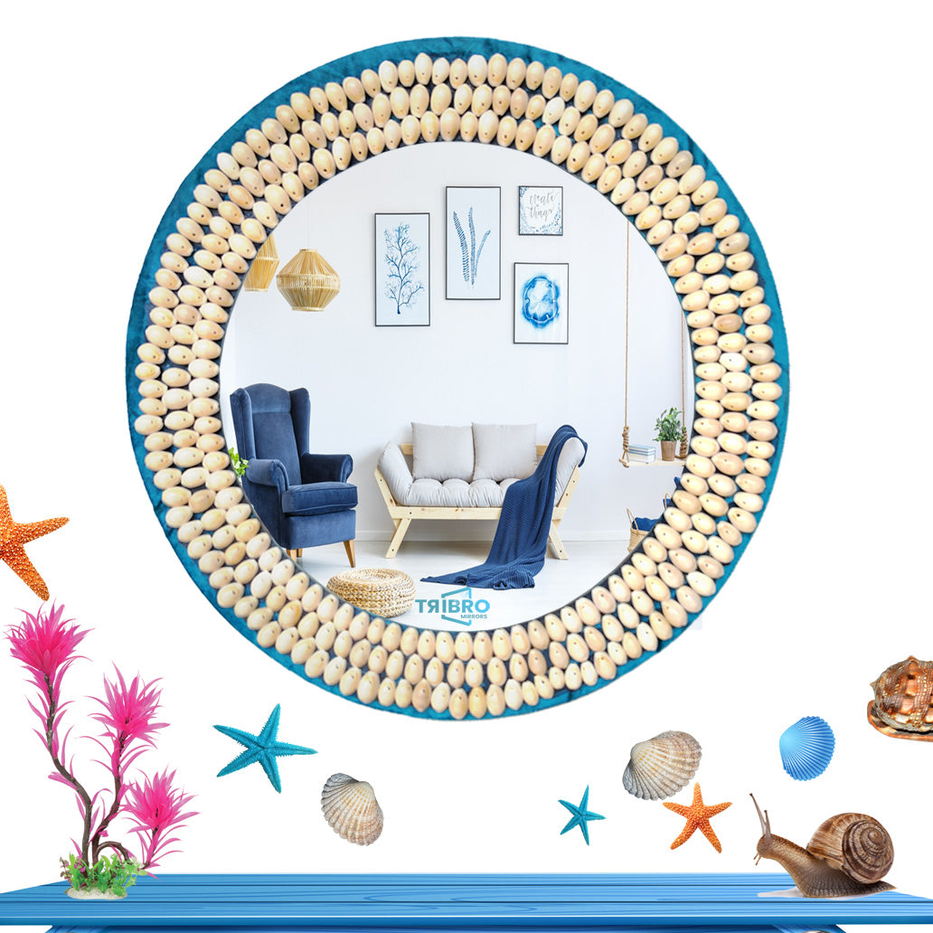 TriBro Round Shape Sea Shell Handmade Wall Mirror in NEW Style