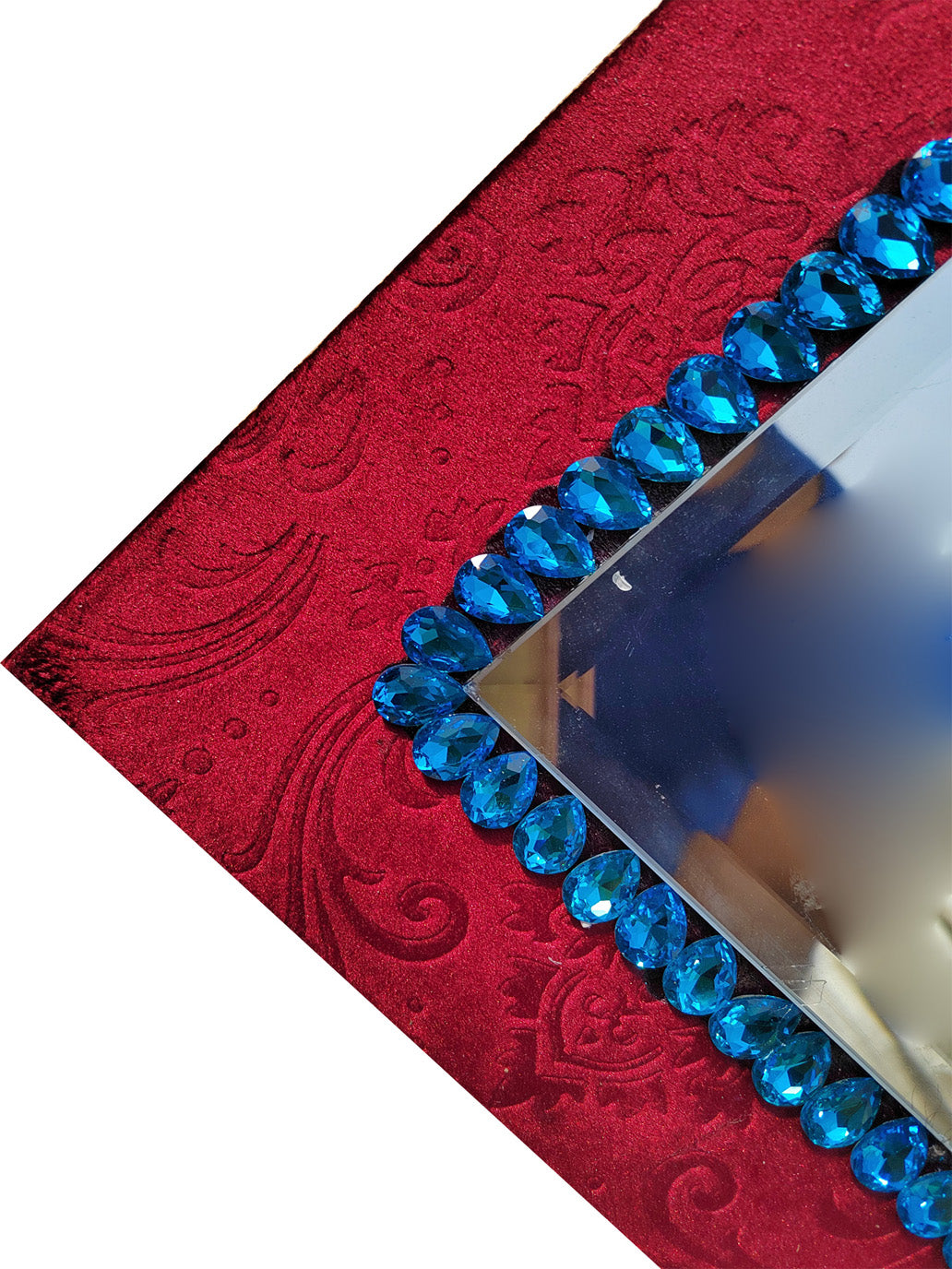 TriBro Rectangle Shape EYE Catching Handmade Mirror with Red and Blue closeup