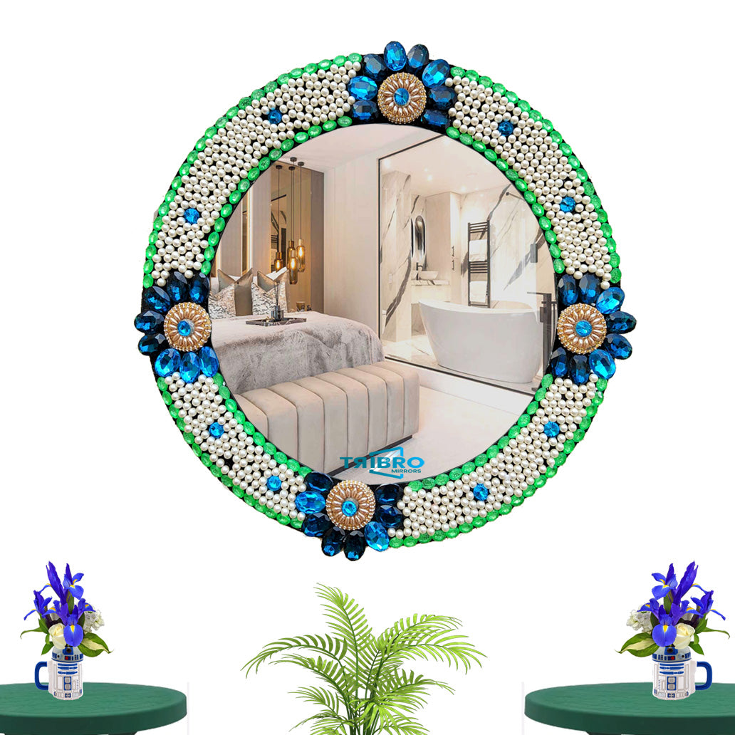 TriBro Round Shape Meticulously Handmade Wall Mirror